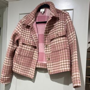 Joie Pink and Cream Plaid Utility Jacket